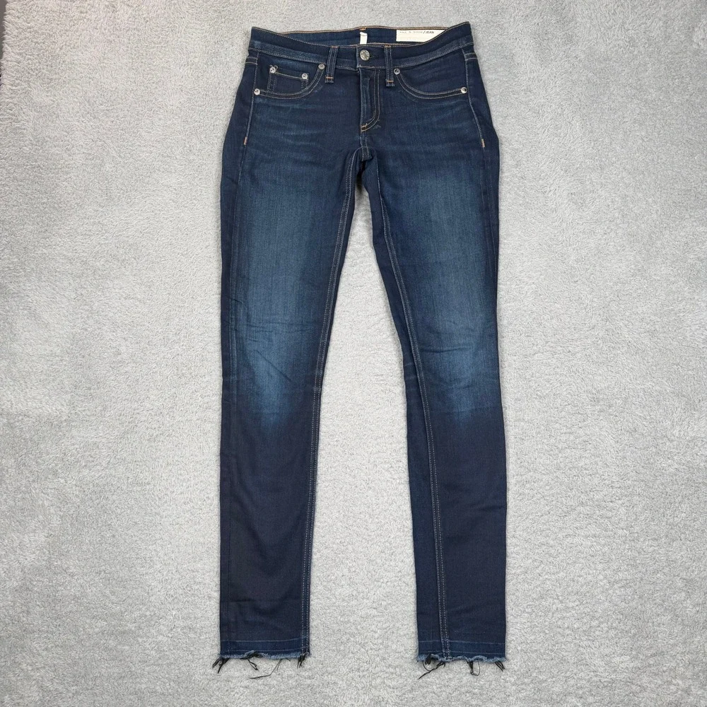 Rag & Bone Skinny Jeans Dearborn Dark Indigo Raw Hem‎ W1502K089DEA Womens 26